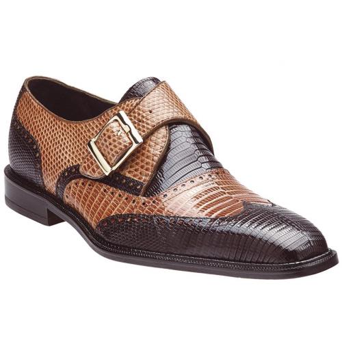 Belvedere "Pasta" Brown / Camel Genuine Lizard Two Tone Shoes with Monk Strap 1490